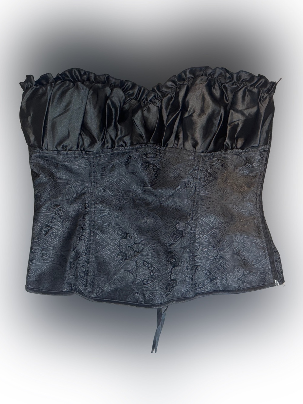 Black Strapless Satin Brocade Corset Bustier